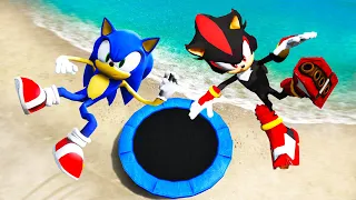 GTA 5 Sonic vs Shadow Sonic Ragdolls - Epic Trampoline Jumps/Fails