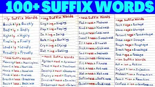 Suffix । Suffix Words । 100 Suffix Words । Suffixes List । Suffix Examples