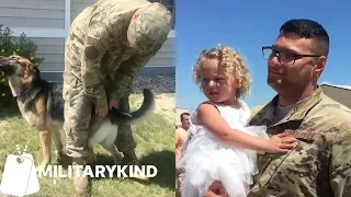 Dog vs. toddler for best reaction to dad's homecoming | Militarykind