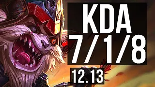 KLED vs ZAC (TOP) | 7/1/8, 1100+ games, 1.3M mastery, Godlike | NA Master | 12.13