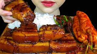 Braised Pork Belly, Chili Kimchi, Radish Kimchi & White Rice * MUKBANG SOUNDS *