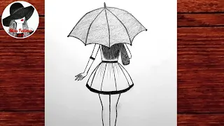 Как нарисовать ДЕВУШКУ С ЗОНТОМ | ПРОСТОЙ РИСУНОК КАРАНДАШОМ | How to draw a girl with umbrella