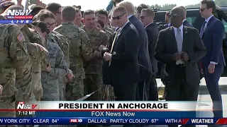 PRESIDENT TRUMP GREETS TROOPS: Air Force One stops in Anchorage on way to G20 summit in Japan