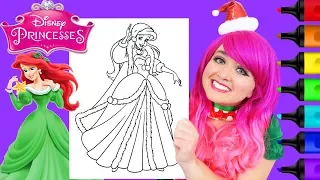 Coloring Ariel The Little Mermaid Christmas Coloring Page Prismacolor Markers | KiMMi THE CLOWN