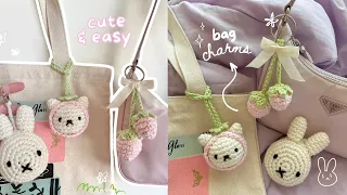 cute crochet bag charms ep.2 | miffy, cat & strawberries (step-by-step tutorial)