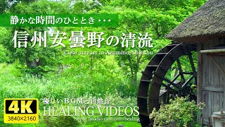 Healing BGM and fresh green Shinshu Azumino clear stream 4 hours / quiet time ...