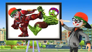 Nick Joker Transform Hulkbuster Vs Giant Zombies Saves Tani - Scary Teacher 3D Alien Magic Pen Story