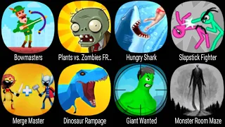 Bowmasters, Plants vs Zombie FREE, Hungry Shark, Slapstick Fighter, Merge Master, Dinosaur Rampage