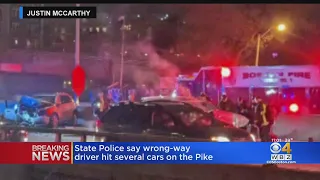 State Police say wrong-way driver hit several cars on the Mass Pike