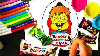 Aprendiendo a dibujar Chocolate Kinder Sorpresa niña Masha y el oso! Яркие Детские раскраски Машины