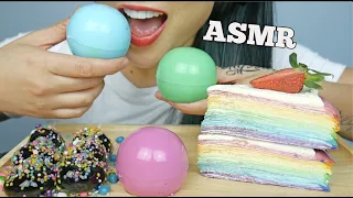 ASMR RAINBOW CREPE CAKE + KYOHO GRAPES + GIANT COCONUT JELLY (EATING SOUNDS) NO TALKING | SAS-ASMR