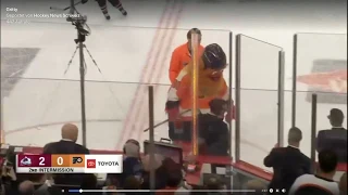 Flyers Mascot Gritty destroys the Penalty Box