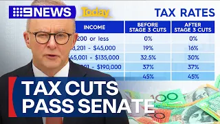 Prime Minister on stage three tax cuts passing the Senate | 9 News Australia