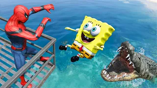 GTA 5 Spiderman vs SpongeBob Water Ragdolls Jumps/Fails Ep.20 (Euphoria Physics Funny Moments)