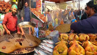 Breakfast food in Jalalabad Daman | Afghanistan street food | Chicken tikka | Seekh Kabab | fish fry