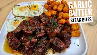 Garlic Butter Steak Bites and Eggs Brunch