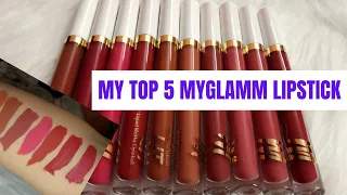 Top 5 MYGLAMM LIT Liquid Lipstick Swatches | Top 5 Shades of Myglamm Lipsticks | GET FREE* LIPSTICKS
