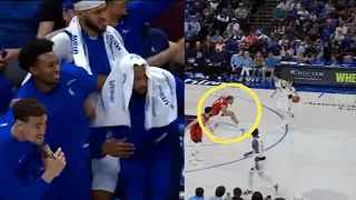 Mavs bench goes CRAZY After Luka DROPS Dillon Brooks 🤣