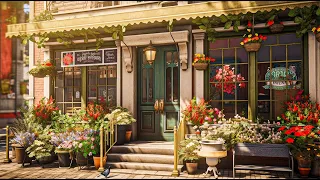 Springtime Street at Outdoor Coffee Shop Ambience with Relaxing Smooth Piano Jazz Music for Working