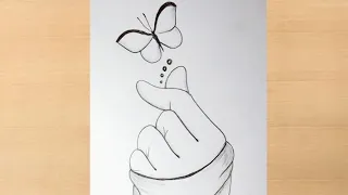 Pencil drawing of hand with beautiful butterfly/butterflydrawing