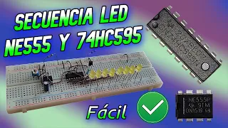 LED sequence with NE555 and 74HC595. LED chaser.