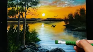 How to paint this beautiful landscape ,sunset?|Oil Painting|Time Lapse|MA-48
