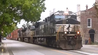 NS 231 Double Stack Intermodal Train Street Running on 6th Street in Augusta, GA