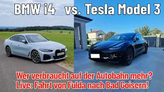 Live: BMW i4 vs. Tesla Model 3 - wer verbraucht mehr auf der Autobahn?