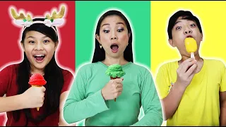 TANTANGAN MAKANAN SATU WARNA ! MUKBANG ES KRIM 1 WARNA MERAH,KUNING,HIJAU Lucu | CnX Adventurers