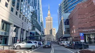 Walking Tour Downtown - Warsaw City Poland, 4K 60fps, City Walk - Travel Walk Tour,