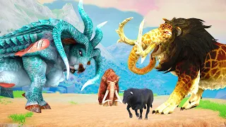 Monster Lion Mammoth vs Zombie Bull Fight Baby Bull Saved By Woolly Mammoth Wild Animal Fights