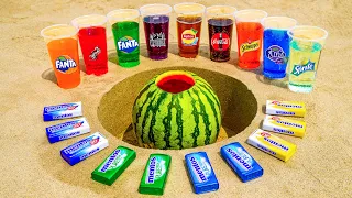 Sprite, Different Fanta, Lipton, Coca Cola & Other Sodas vs Mentos in Watermelon Underground!