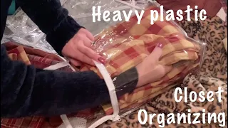 ASMR Heavy plastics (No talking) Linen closet organization/Folding cloth