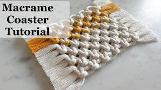 Macrame Coaster Tutorial | Easy Beginners Step by Step Square Cup Holder DIY with Fringe