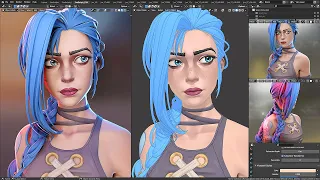 Jinx (Arcane) 🌠✨ - Part 2 - Blender 3D Timelapse - Texture Painting ✍️