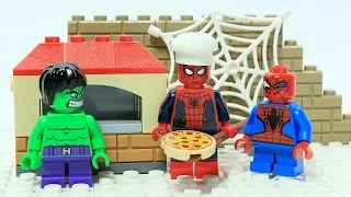 Lego Spider-man Brick Building Pizza Oven and Delivery Superheroes Animation