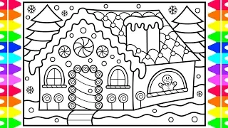 How to Draw a Gingerbread House Step by Step  🍭🎄❤️💚 Gingerbread House Drawing and Coloring Page