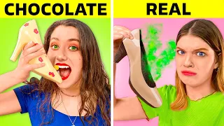 Real vs Chocolate Food Challenge | Try to guess where the Fake is by Nutty Party