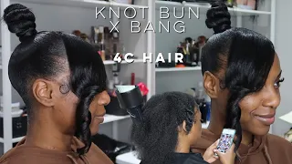 How To: Top Knot Bun with Side Bang on 4C Natural Hair!| Super Sleek!