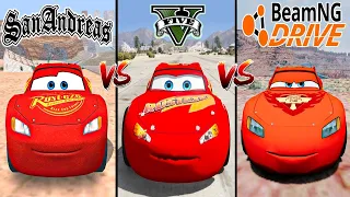 GTA San Andreas Lightning McQueen vs GTA 5 Lightning McQueen vs BeamNG McQueen   WHO IS BEST