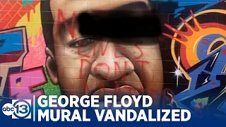 George Floyd mural in downtown Houston vandalized