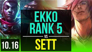 EKKO vs SETT (JUNGLE) | Rank 5, Rank 3 Ekko, KDA 16/1/9, 72% winrate | KR Challenger | v10.16