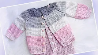 Easy Knit baby cardigan sweater UNISEX with straight needles RILEY PATTERN @knittingforbaby