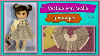 VESTIDO DE MUÑECA CON MANGAS Y CUELLO muñeca 33 cm video -527