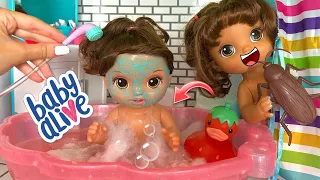 Baby Alive Sisters Night Routine 😴 bath time & feeding dinner 🍽️