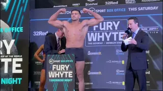 TOMMY FURY IN GREAT SHAPE AS HE HITS THE SCALES AND FACES OFF WITH OPPONENT BOCIANSKI