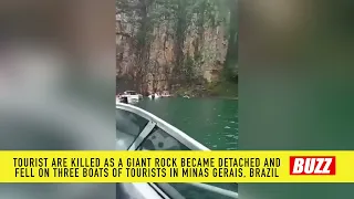 Tourist are in harms way as a giant rock fell on three boats in Minas Gerais, Brazil.