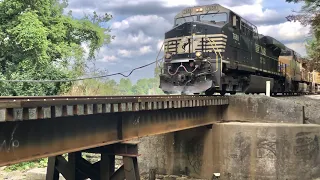 Trains Cross Bouncy Bridge, Radar Speed Check, BIG CSX Intermodal W/Locomotive Pushing & Cass Scenic