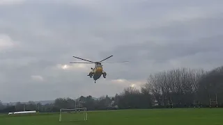 Historic Helicopters RAF SAR Sea King landing with Father Christmas on board