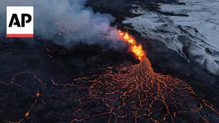 Drone footage of Iceland volcano eruption shows spectacular lava flow